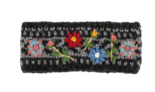 Knit Floral Headband - Black