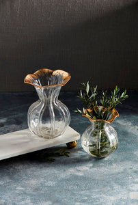 Large Ruffled Gold Glass Vase