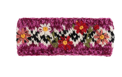 Knit Floral Headband - Pink
