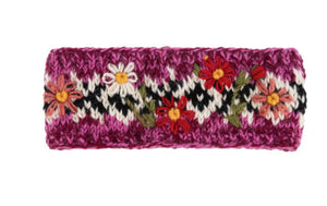 Knit Floral Headband - Pink