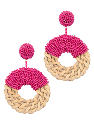 Pink Rattan Hoop Earrings