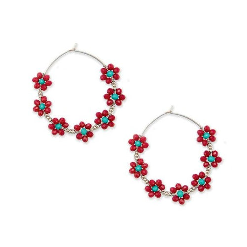 Circle of Flowers Gemstone Hoop Earrings