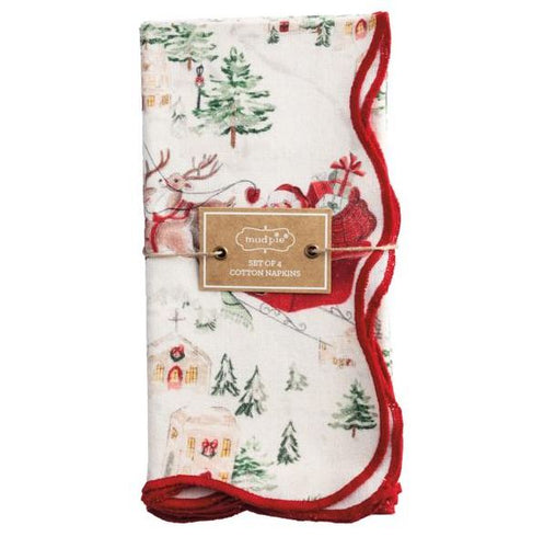 Scalloped Christmas Dinner Napkins - Set of 4