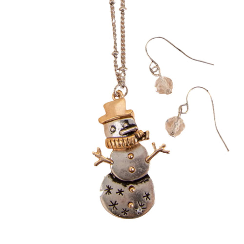 Dainty Snowman Pendant Necklace & Earring Set