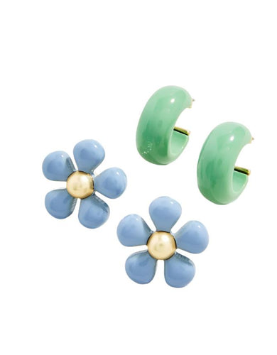 Sweet Song Earrings Set Blue/Green 2 pairs