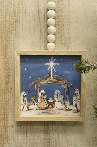 Framed Teal Nativity Ornament