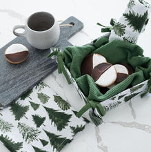 Load image into Gallery viewer, Evergreen Tea Towel Bread Basket Set