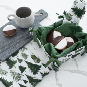 Evergreen Tea Towel Bread Basket Set