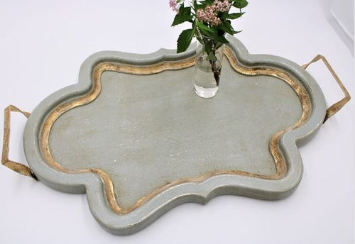 Wood Tray Gray with Antiqued Gold Trim
