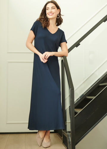 Axelle Midi T-Shirt Dress- Navy