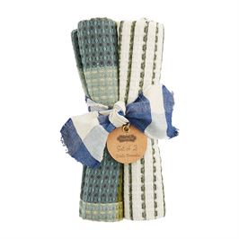 Blue and Green Waffle Weave Dish Towels