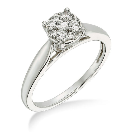 10KT .10CT TW White Gold Diamond Cluster Solitaire Ring