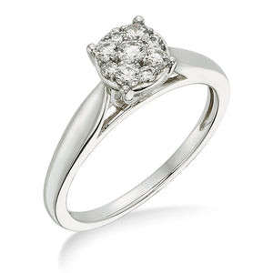 10KT 1/3CT TW White Gold Diamond Cluster Solitaire Ring