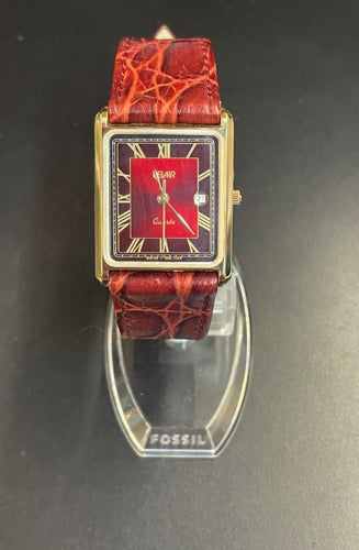Red Leather Quartz Watch
