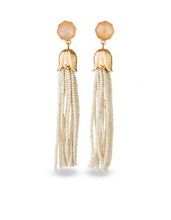 Load image into Gallery viewer, Cream Bellflower Tassel Earrings