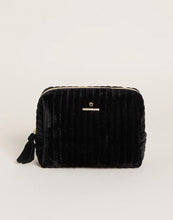 Load image into Gallery viewer, Black Velvet Quilted Cosmetic Bag