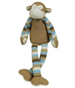 Cuddly Knit Blue and Khaki Monkey Music Toy