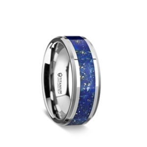 Malone Men's Titanium Wedding Ring - Blue Lapis Inlay