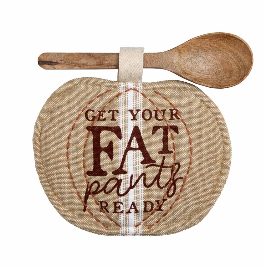 Fat Pants Thanksgiving Pot Holder & Spoon Set