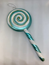 Load image into Gallery viewer, Blue Lollipop With White Swirl Ornament