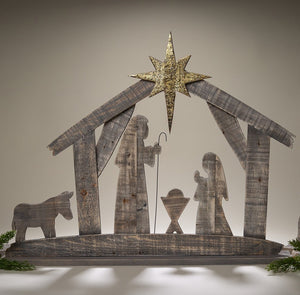 Layered Wood Nativity with Donkey