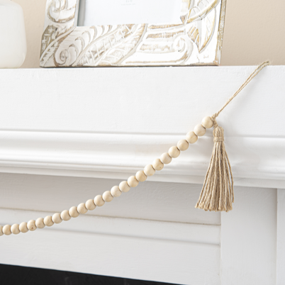 Natural Wood Beaded Garland with Tassel