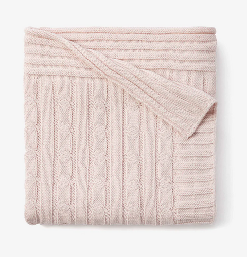 Chalk Pink Cable Knit Blanket