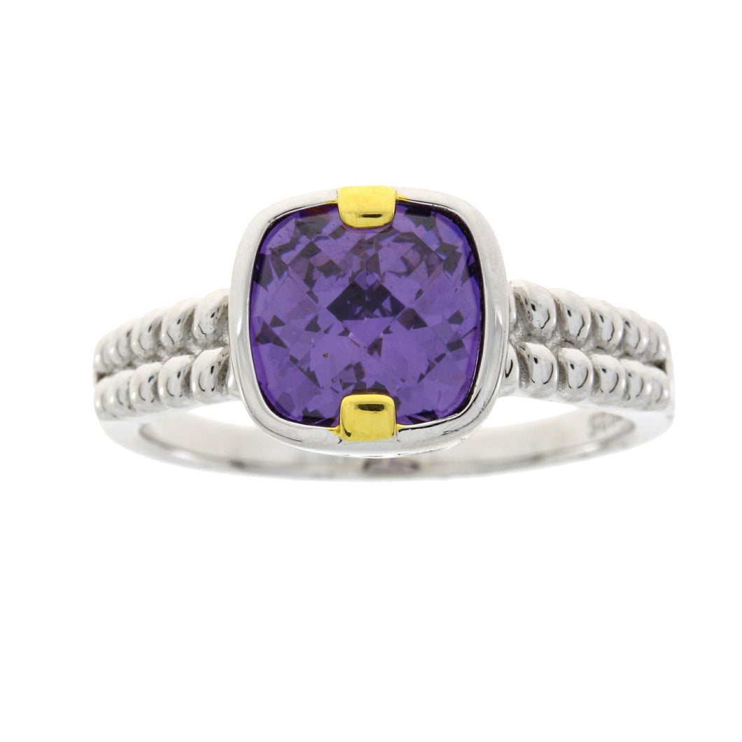 Natural Purple Cubic Zirconium Ring Sterling Silver