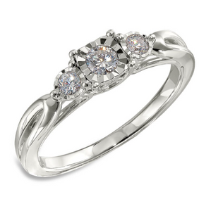 14KT White Gold 1/4CT TW(3)Diamond Ladies Engagement Ring