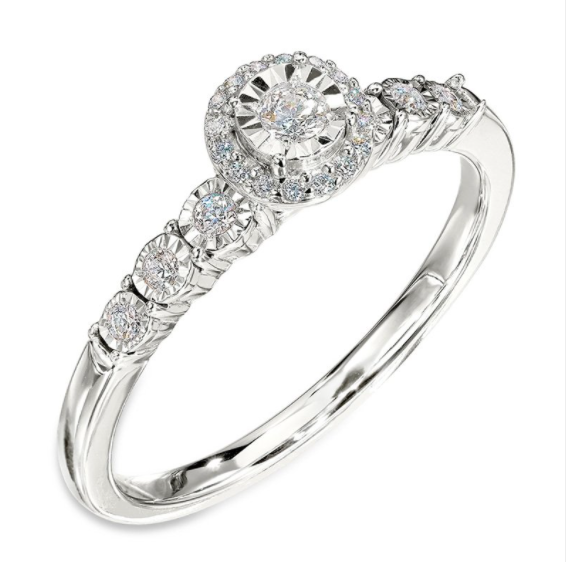 14KT White Gold .17CT TW(23)Diamond Ladies Engagement Ring