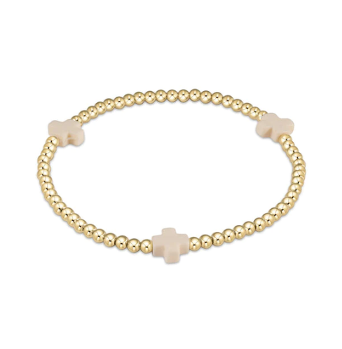 Signature Cross Gold Pattern 3mm Bead Bracelet- Off White