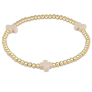 Signature Cross Gold Pattern 3mm Bead Bracelet- Off White
