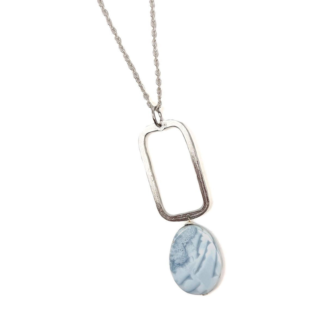 Silver Plater Blue Opal Geometric Necklace