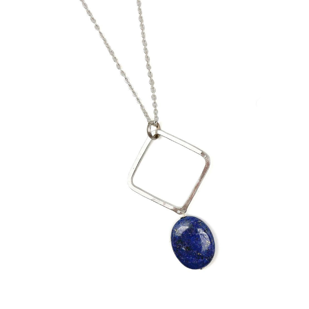 Silver Plated Lapis Geometric Necklace