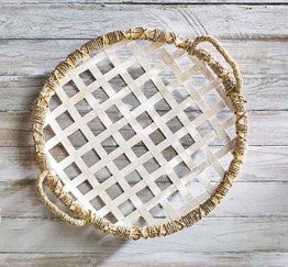 White Woven Wood Tray, 2 Asst