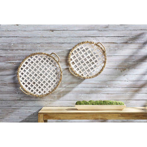 White Woven Wood Tray, 2 Asst