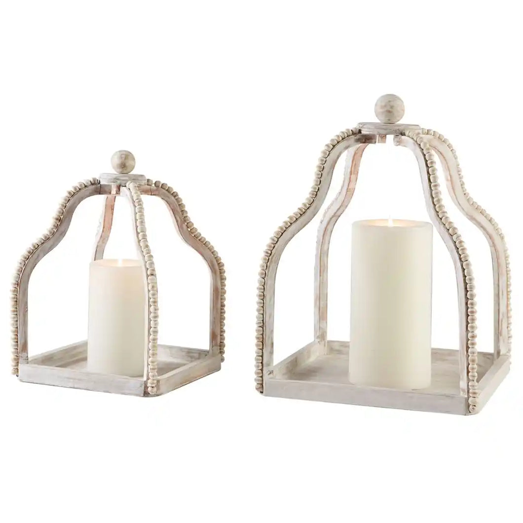 White Beaded Wood Lantern