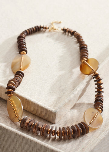 Statement Wood and Shell Necklace