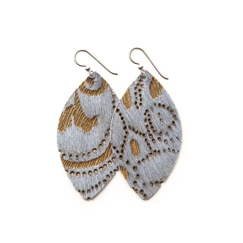 Gray Lace Leather Earring