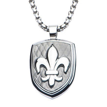 Load image into Gallery viewer, Stainless Steel &amp; Carbon Fiber Fleur de Lis Dog Tag Pendant with Chain