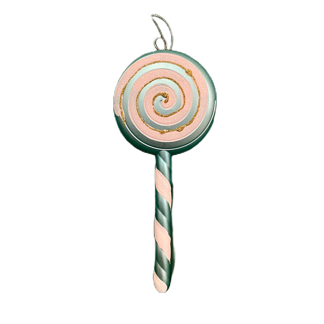 Blue Lollipop With White Swirl Ornament