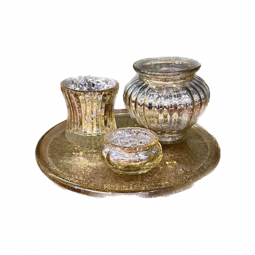 3 piece mercury glass set with tray