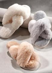 Luxe Fur Criss Cross Sliders