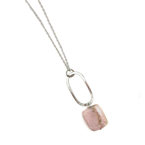 Silver Plated Pink Opal Geometric Necklace
