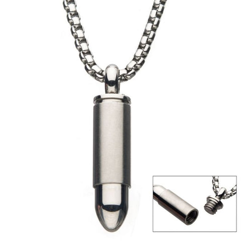Stainless Steel Memorial Bullet Pendant with Steel Box Chain