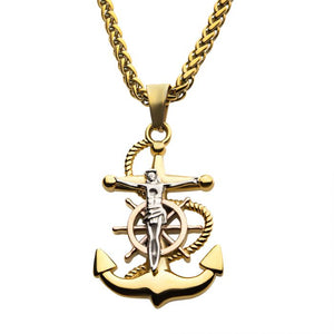 Anchor with Silver Plated Jesus Steel Pendant