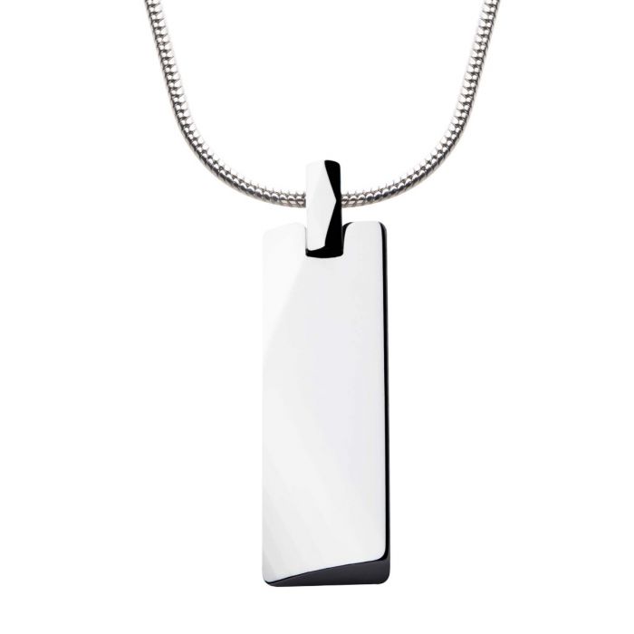 Tungsten Carbide Beveled ID Tag Pendant with Steel Snake Chain