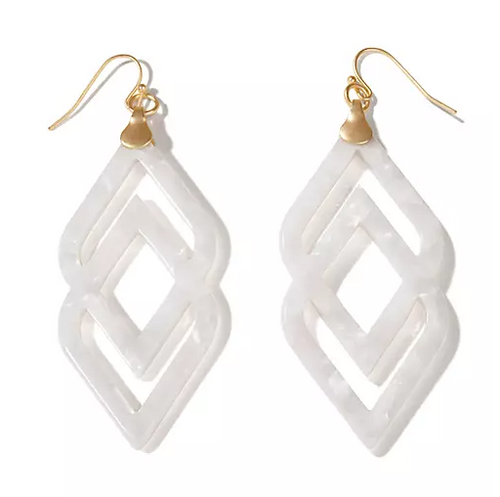 Deco Drama Resin Earrings- White Shimmer