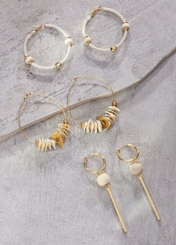 White and Gold Resort Earrings, Asst. 4