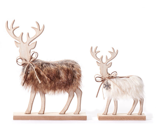 Wood and Fur Reindeer Set of 2